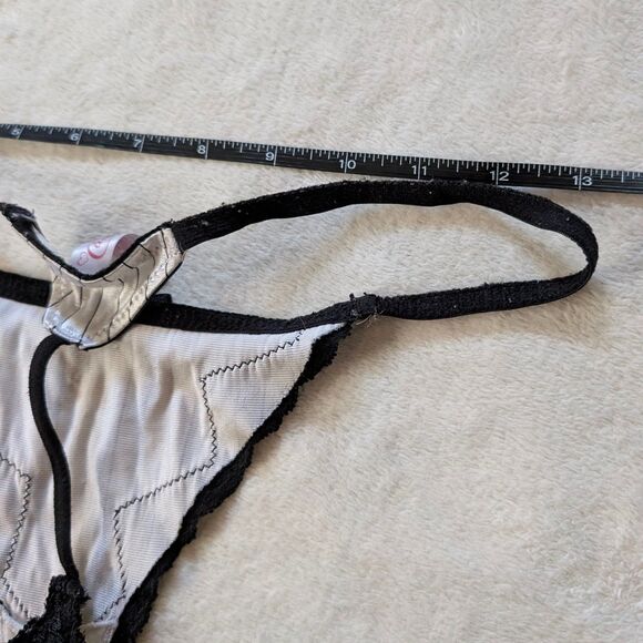 Lace Satin Bow G-String Thong Panties Women's Large Pink Black Sparkly Y2K - Picture 7 of 8